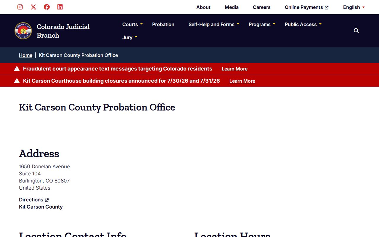 Kit Carson County parole and probation local probation office source
